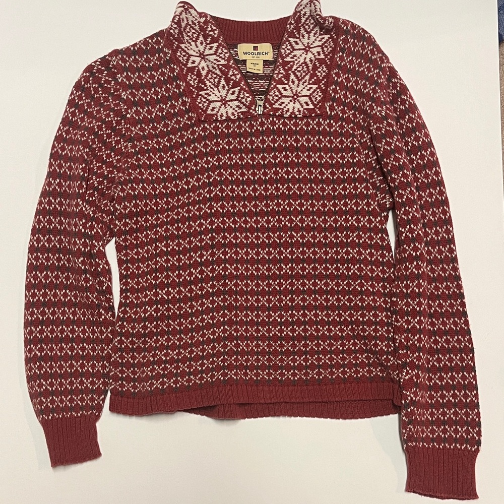 Woolrich Burgundy and White Women's collared Sweater